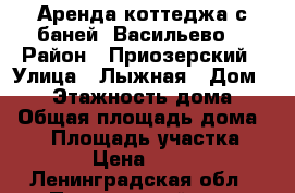 Аренда коттеджа с баней “Васильево“ › Район ­ Приозерский › Улица ­ Лыжная › Дом ­ 29 › Этажность дома ­ 2 › Общая площадь дома ­ 90 › Площадь участка ­ 300 › Цена ­ 8 000 - Ленинградская обл., Приозерский р-н, Васильево д. Недвижимость » Дома, коттеджи, дачи аренда   . Ленинградская обл.